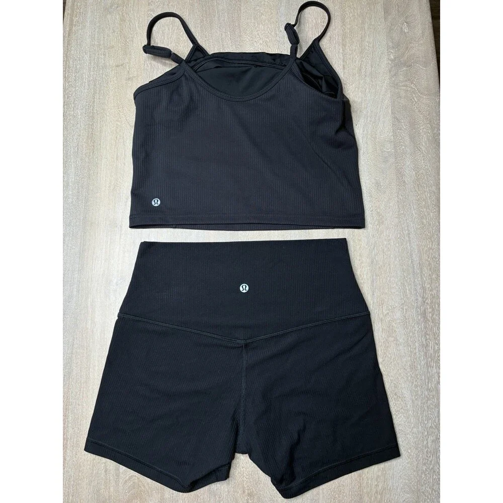 Lululemon SET Align HR Ribbed Short 4" Wunder Train U-Neck Strappy Ribbed Tank 8 - Picture 2 of 4